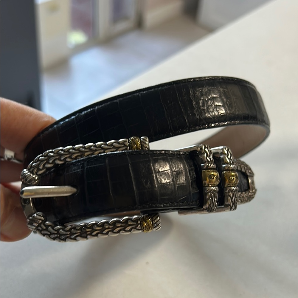 Brighton Black Embossed croc western  Belt with Metallic Details size 30